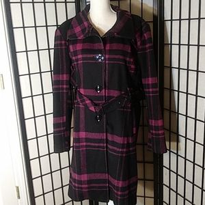 Torrid Black & Pinkish/Purple Plaid Belted Coat